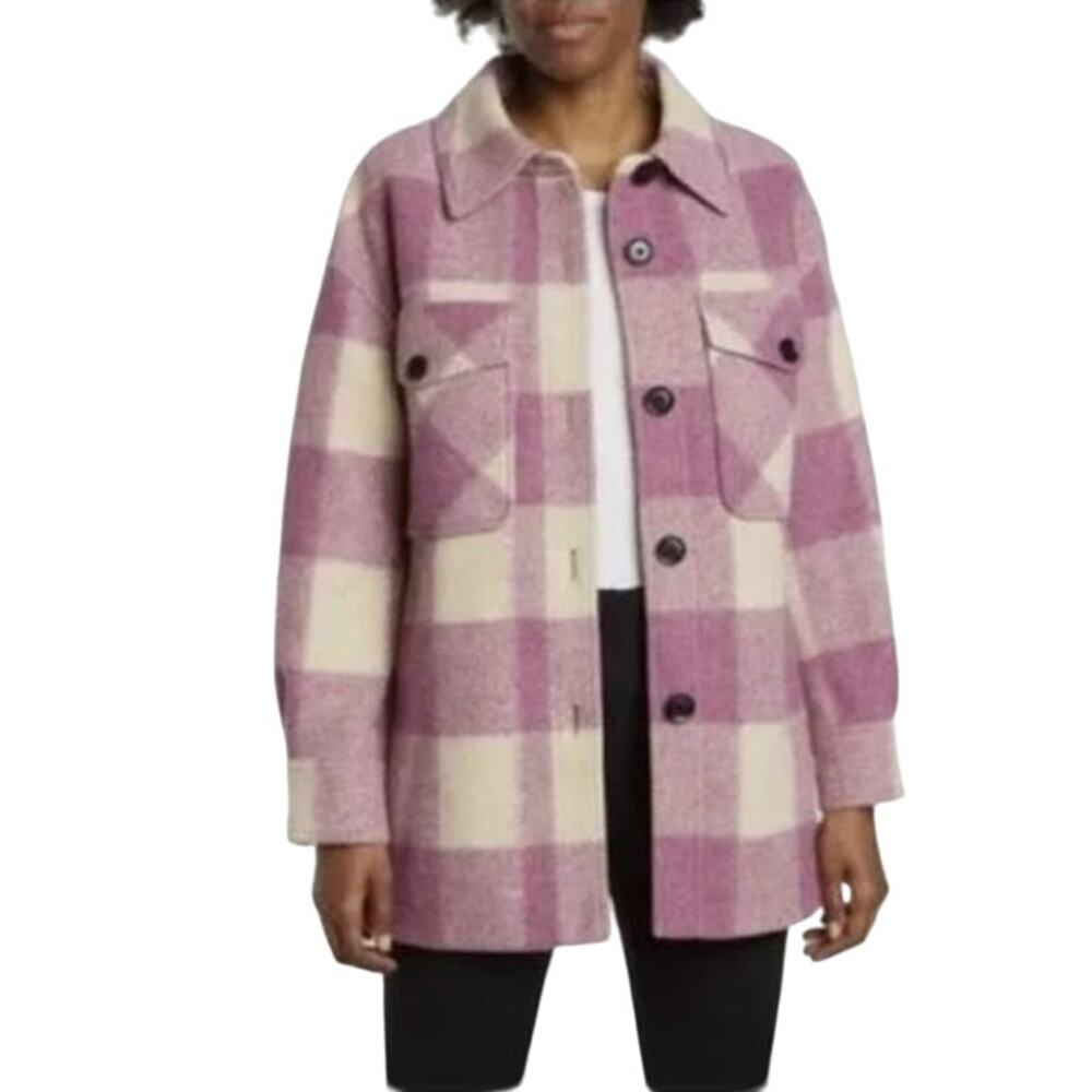 BCBGeneration women's pink cream buffalo plaid shacket jacket lined‎ pockets (S)
